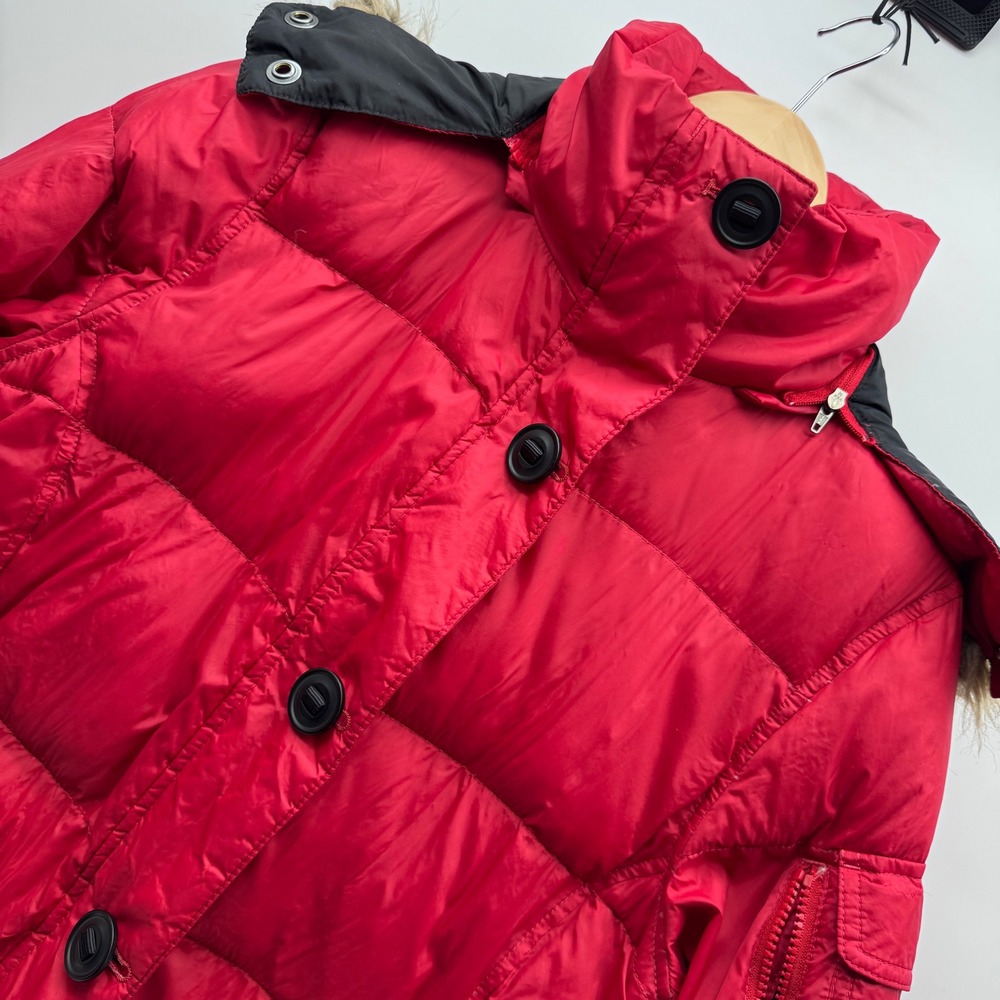 L.L. Bean Womens Medium Puffer Jacket Red Goosedown Insulated Faux Fur Hood
